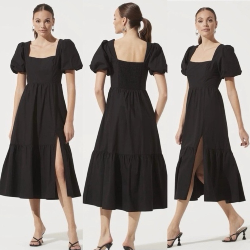 ASTR the Label Black Puff Sleeve Midi Dress